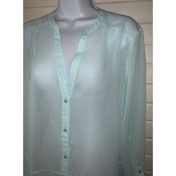 Maurices Sz LARGE Light Green Shirt Tunic Swiss Dot Semi Sheer Popover EUC - Picture 1 of 11